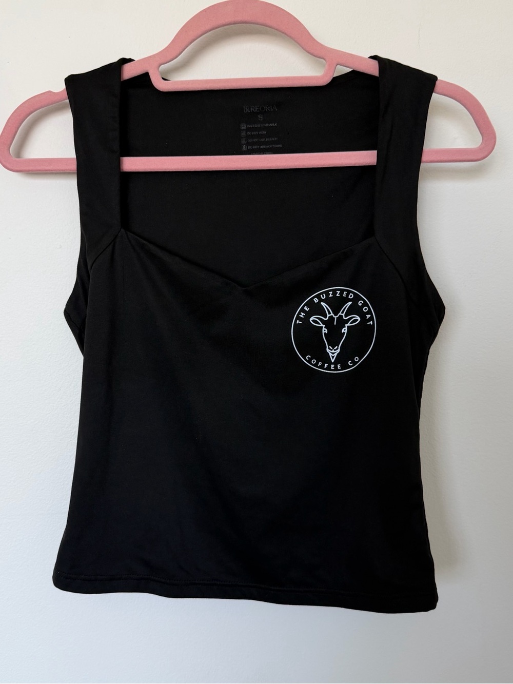 ReoRia Black Tank Top with The Buzzed Goat Coffee Co White Logo